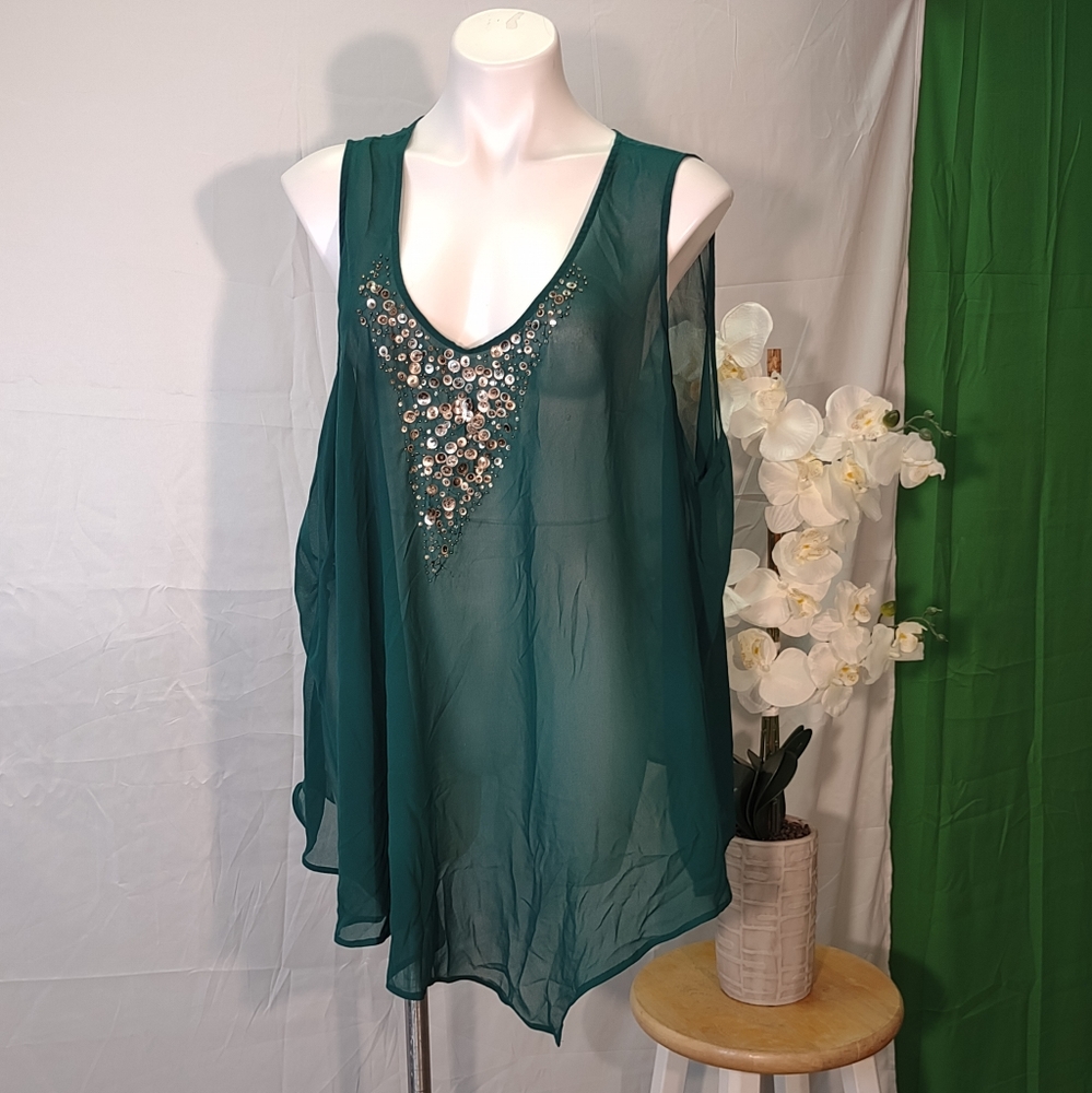 Lane Bryant sheer embellished tunic tank top size 28